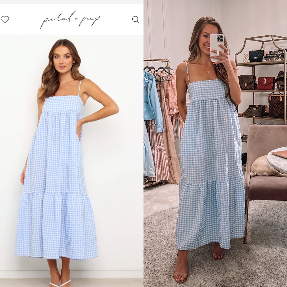 Petal and Pup Gingham Blue Dress